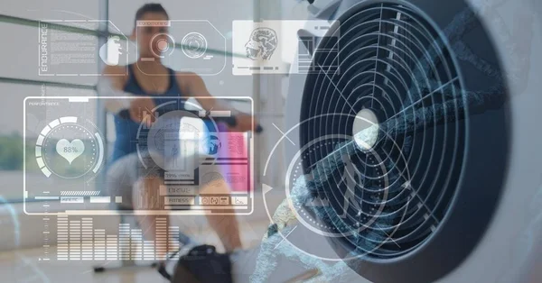 Kadın spor salonu arka plan üzerinde istatistiksel veri Composed görüntünün dijital bileşik