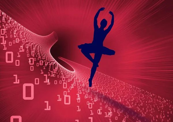 Цифровой Композитный Рисунок Танцовщицы Фоне Красных Данных — стоковое фото
