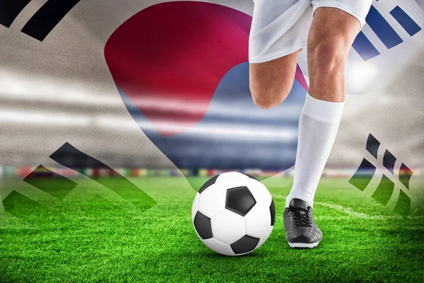 Fußballer Gegen Republik Korea Flagge Schwenken — Stockfoto