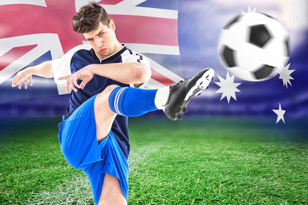 Jugador Fútbol Contra Bandera Nacional Australiana Generada Digitalmente —  Fotos de Stock