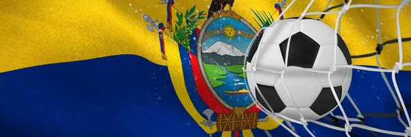 Bola Futebol Rede Golos Contra Bandeira Nacional Equador Gerada Digitalmente — Fotografia de Stock