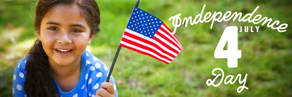 Retrato Niña Con Bandera Americana Contra Día Independencia — Foto de Stock