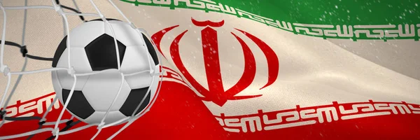 Piłka Nożna Bramce Netto Przeciwko Generowane Cyfrowo Irański Flaga Narodowa — Zdjęcie stockowe