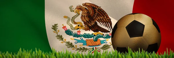 Трава Растет Открытом Воздухе Против Мексиканского Национального Флага Созданного Цифровым — стоковое фото