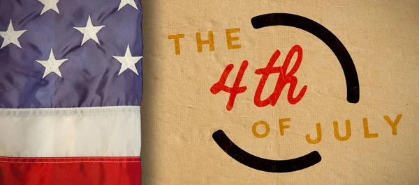 Creased Yhdysvaltain Lippu Vastaan Värikäs Onnellinen Heinäkuuta Tekstiä Vastaan Valkoinen — kuvapankkivalokuva