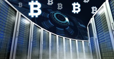 Bilgisayar sunucuları ve bitcoin teknoloji bilgisi arabirimi dijital bileşik