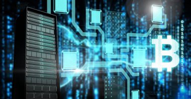 Bilgisayar sunucu ve bitcoin teknoloji bilgisi arabirimi dijital bileşik