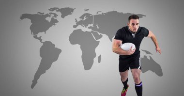Rugby oyuncusu Dünya Haritası ile dijital bileşik