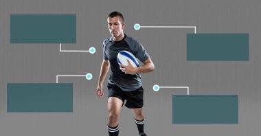 Rugby oyuncusu boş Infographic grafik paneller ile dijital bileşik