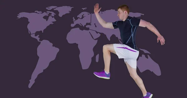 Digitale Composiet Van Athletic Passen Man Met Wereldkaart — Stockfoto