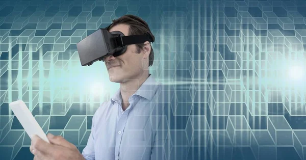 Digitales Zusammenspiel Des Menschen Mit Virtueller Realität Und Geometrischem Übergang — Stockfoto