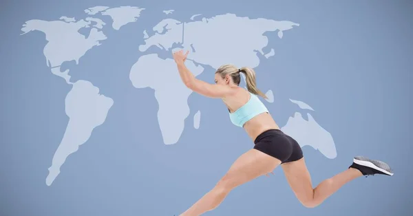 Digital Komposit Athletic Passar Kvinna Med Världskarta — Stockfoto