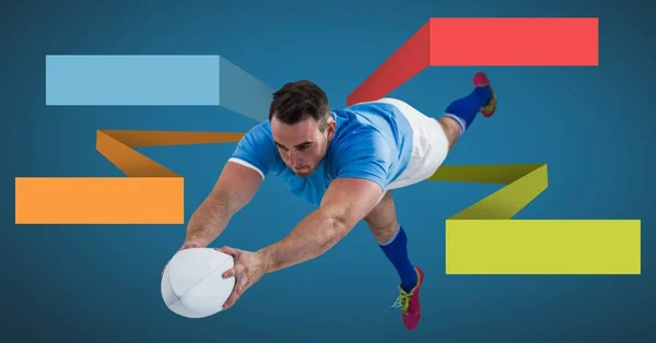 Digitale Composiet Van Rugbyspeler Met Lege Infographic Grafiek Panelen — Stockfoto