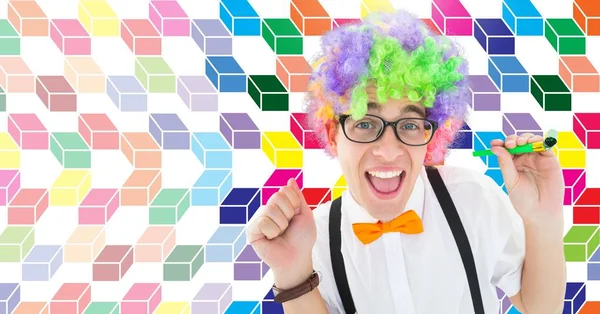 Digital Komposit Kul Clown Man Med Färgglada Geometriska Mönster — Stockfoto
