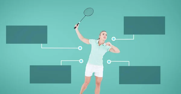 Composito Digitale Tennis Donna Con Pannelli Grafici Infografici Bianco — Foto Stock
