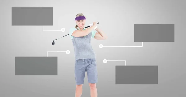 Compozit Digital Golf Femeie Panouri Infografice Goale — Fotografie, imagine de stoc