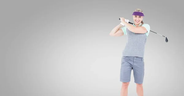 Digital Komposit Golf Kvinna Med Tom Grå Bakgrund — Stockfoto