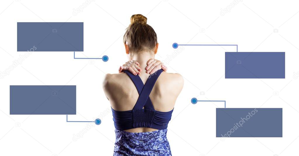 Digital composite of Athletic fit woman with blank infographic chart panels