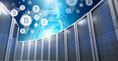 Bilgisayar sunucuları ve bitcoin teknoloji bilgisi arabirimi dijital bileşik