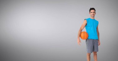 Basketbol adamın boş gri arka plan ile dijital bileşik