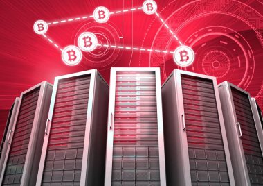 Bilgisayar sunucuları ve bitcoin teknoloji bilgisi arabirimi dijital bileşik