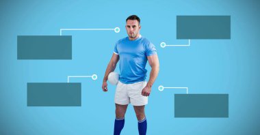 Rugby oyuncusu boş Infographic grafik paneller ile dijital bileşik