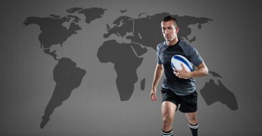 Dünya Haritası ile topa tutan Rugby oyuncusu dijital bileşik