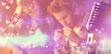 Mikrofon karşı Close-up dijital olarak serin gece hayatı yıldız ile oluşturulan