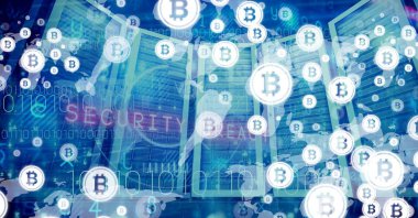 Bilgisayar sunucuları ve bitcoin teknoloji bilgisi arabirimi dijital bileşik