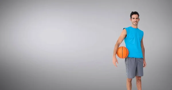 Compuesto Digital Baloncesto Hombre Con Fondo Gris Blanco — Foto de Stock