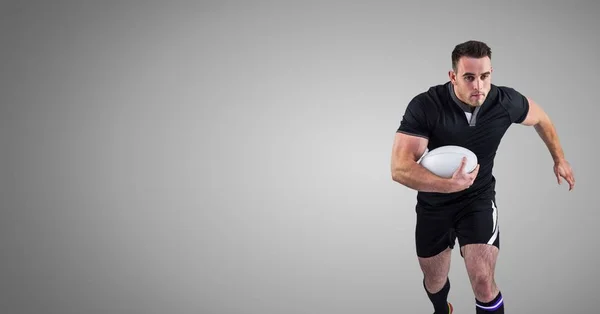 Digitale Composiet Van Rugbyspeler Met Lege Grijze Achtergrond — Stockfoto