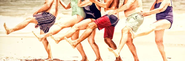 Seniors Dancing Row Beach Sunny Day — Stock Photo, Image