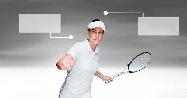 テニス プレーヤーの女性空白インフォ グラフィック グラフ パネルでデジタル合成 — ストック写真