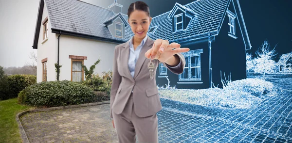 Karşı ev kroki bir tuşunu basılı tutarak bir gülümseyen iş kadını portresi