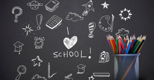 私のデジタル合成大好き学校教育図面を黒板 — ストック写真
