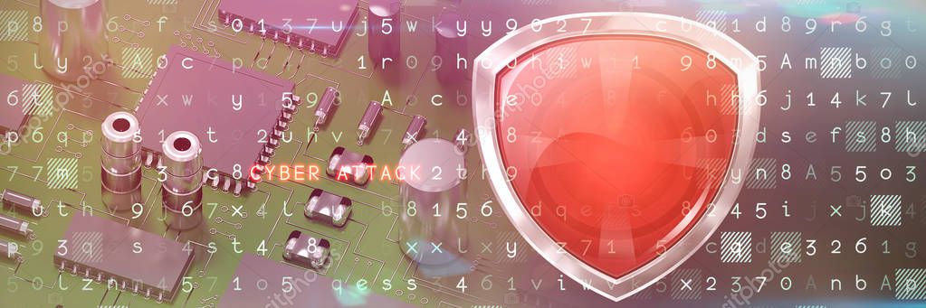 Badge safety symbol against close up of green circuit board