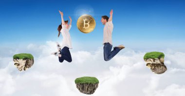 Gökyüzünde oyun platformları üzerinde atlama bitcoins toplama çift dijital bileşik