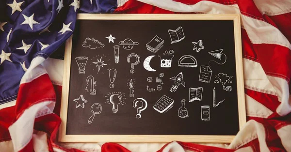 Amerikai Zászló Oktatási Rajzok Iskolai Táblára Digitális Kompozit — Stock Fotó