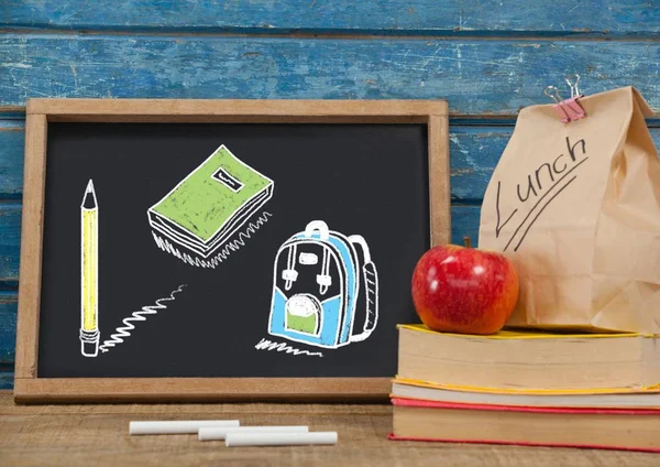 Digitale Composiet Van Onderwijs Tekeningen Blackboard Voor School Met Lunch — Stockfoto