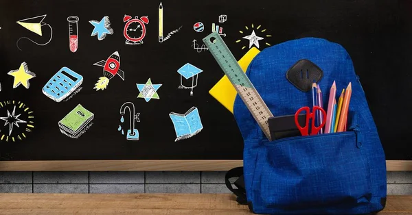 Digitale Composiet Van Schooltasje Onderwijs Tekening Blackboard Voor School — Stockfoto