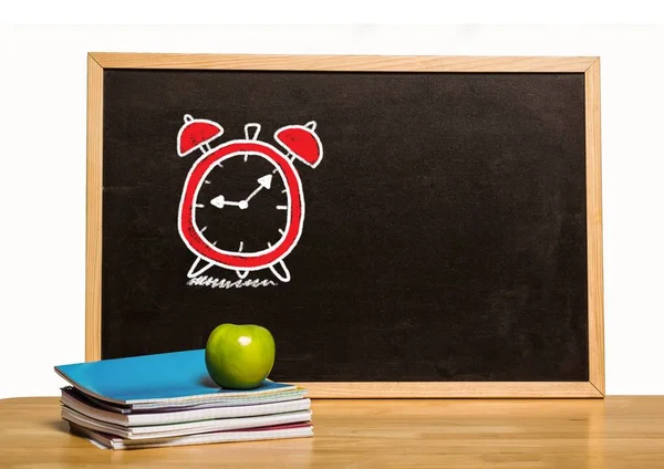 Digitale Composiet Van Time Klok Onderwijs Tekening Blackboard Voor School — Stockfoto