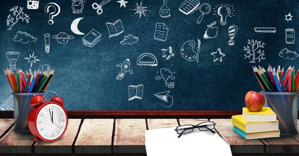 Digitale Composiet Van Onderwijs Tekening Blackboard Voor School Met Plank — Stockfoto