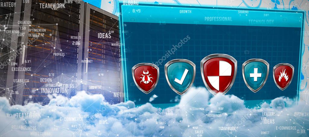 Digitally composite image of storm clouds  against apps interface