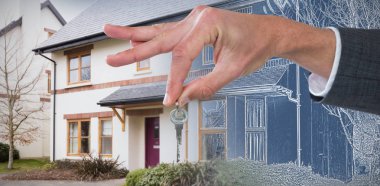 Tuşunu basılı tutarak karşı güzel ev mavi ve beyaz filtre ile işadamı kırpılmış el