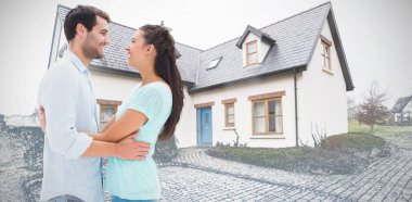 Birbirlerine karşı ev kroki sarılma çekici genç çift