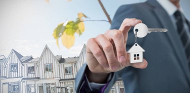 Midsection karşı güzel ikamet mavi ve beyaz filtre ile gösteren karmaşık iş adamı