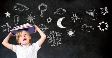 Klasörler ve blackboard okul için çizim eğitim okul çocuğun dijital bileşik