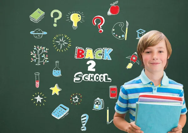 Compuesto Digital Niño Escuela Sosteniendo Libros Volver Escuela Educación Dibujo — Foto de Stock