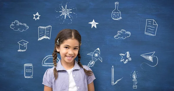 Compuesto Digital Niña Escuela Dibujo Educación Pizarra Para Escuela — Foto de Stock