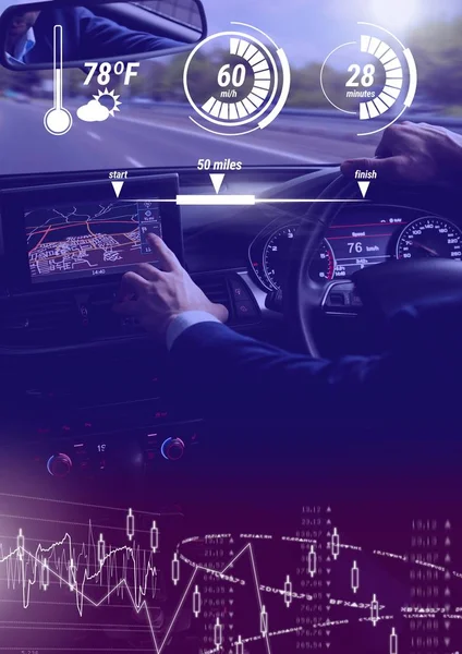 디스플레이 인터페이스를 머리와 자동차에 사람의 디지털 — 스톡 사진